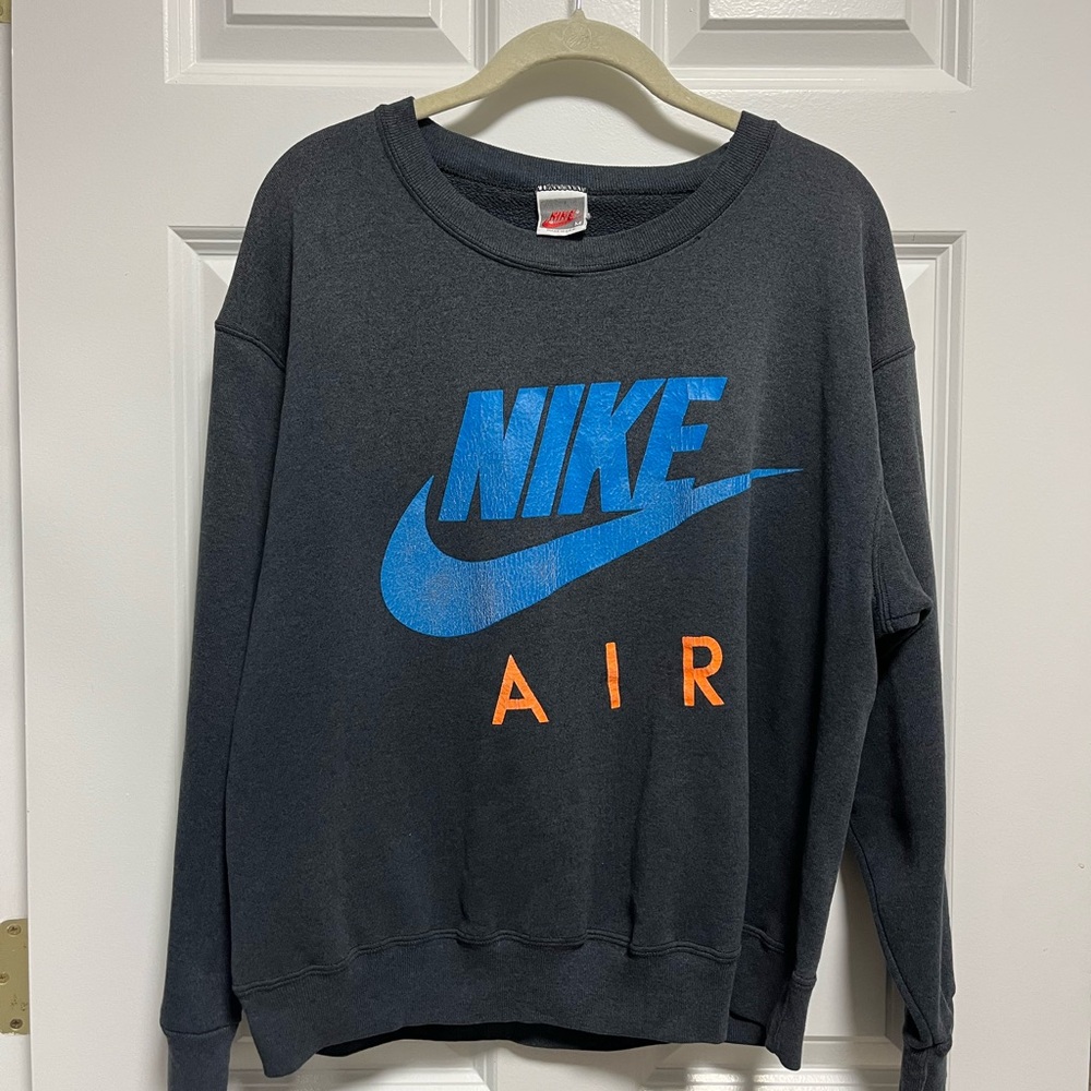 90s Nike Crewneck Dark Grey Sweatshirt with Blue and Orange Logo